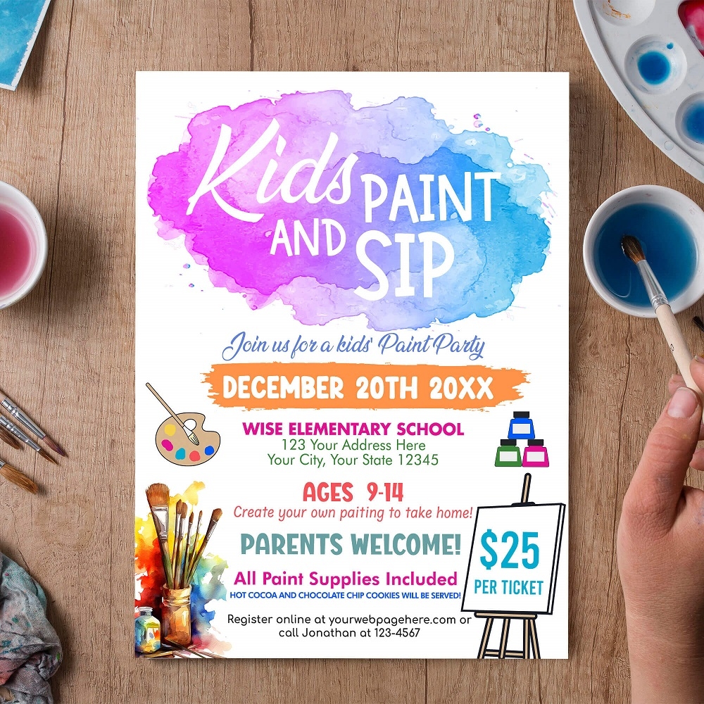DIY Kids Paint And Sip Flyer Invite Kids Paint Party Event Invitation Template Made By Teachers