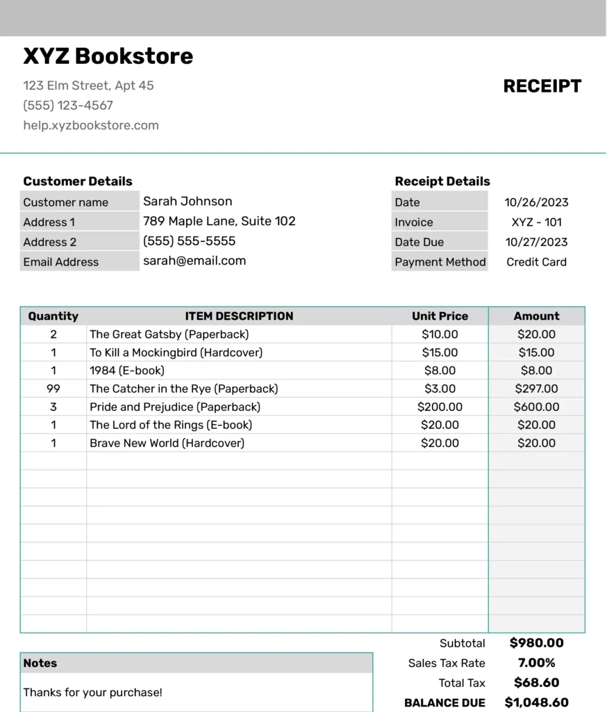 Receipt Template Printable