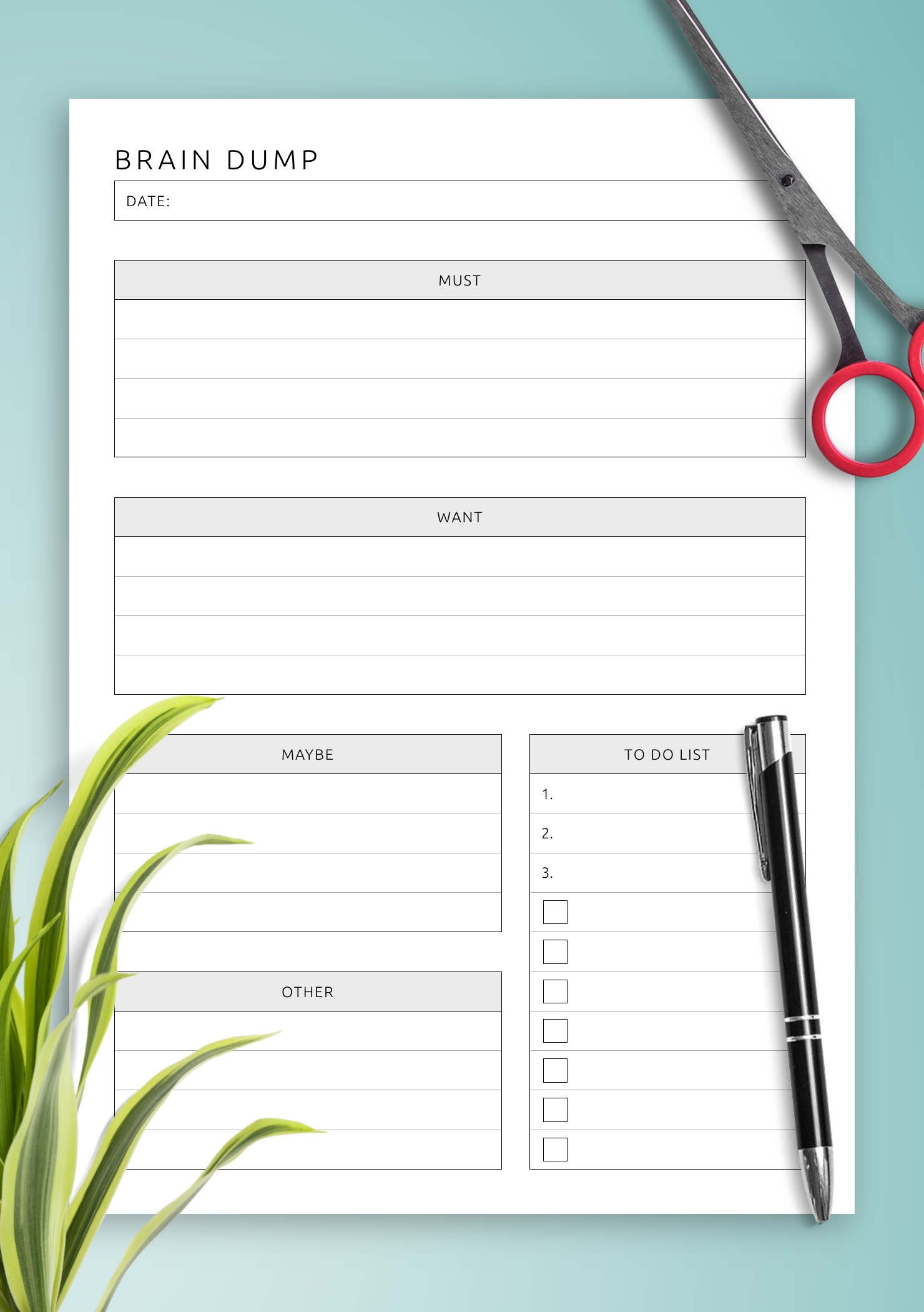 Download Printable Brain Dump Template PDF