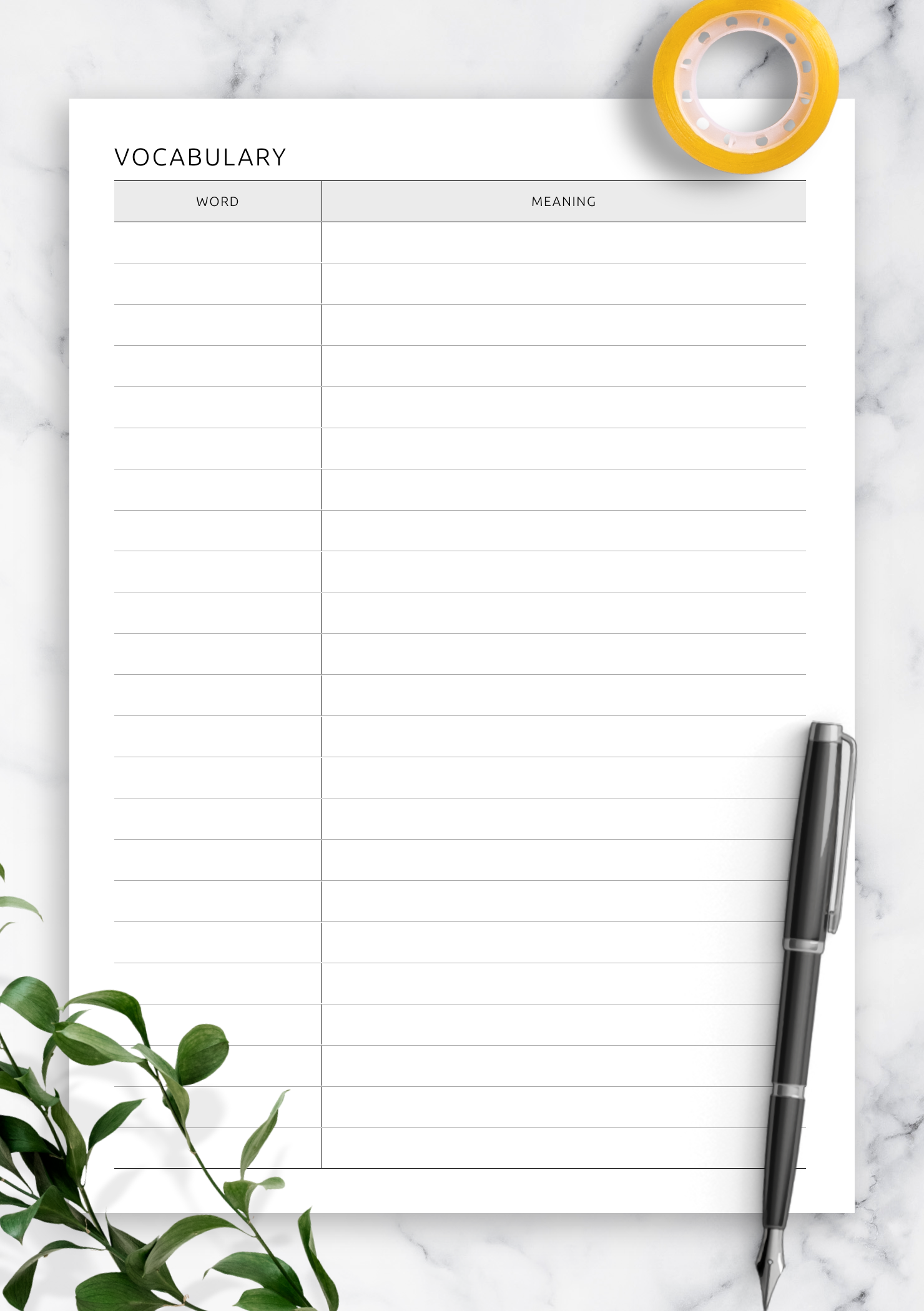 Free Printable Vocabulary Template