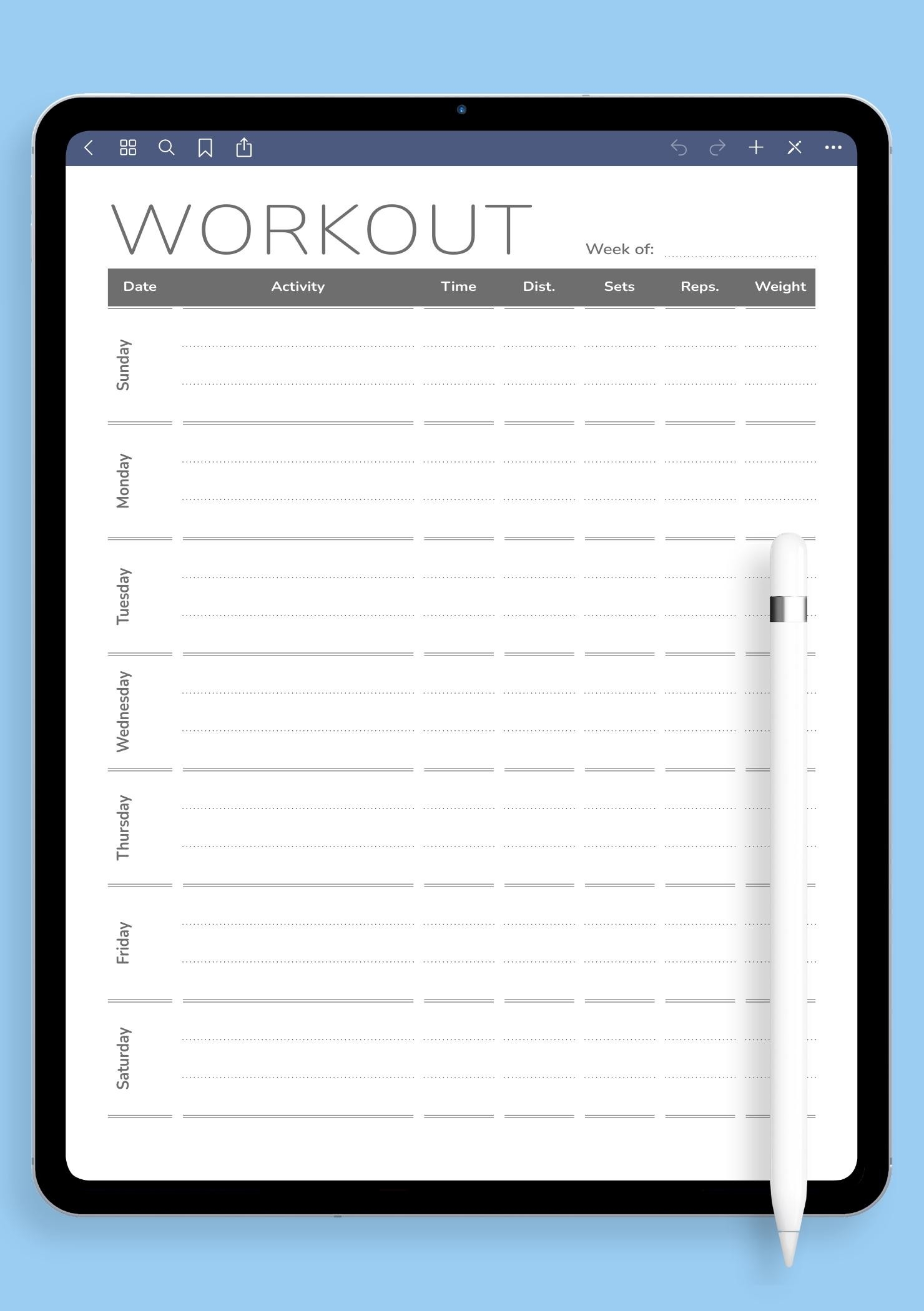 Download Printable Weekly Workout Template PDF