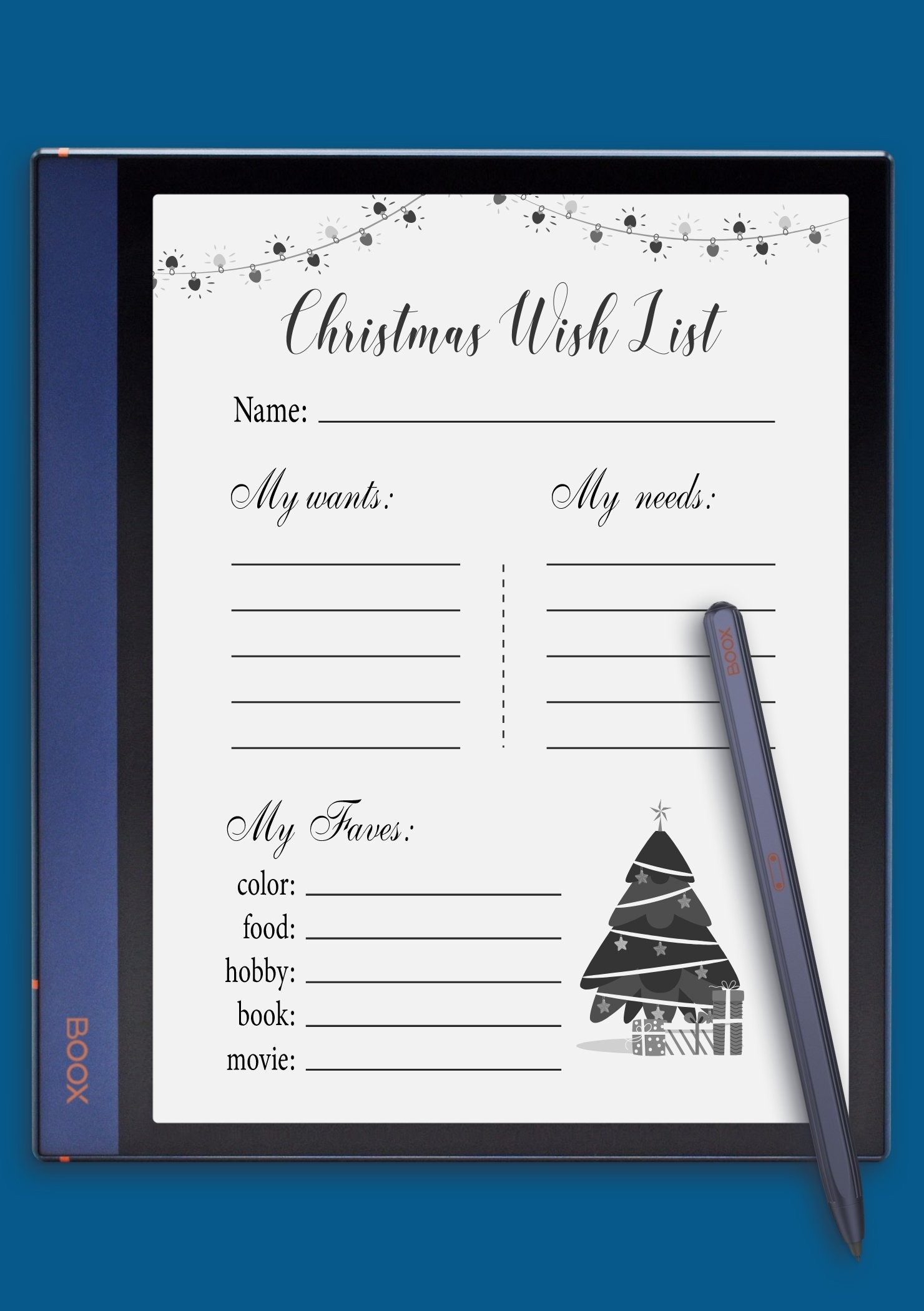 Download Printable White Christmas Wish List Template PDF