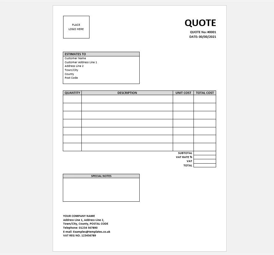 Downloadable Quote Template Printable Template Business Form Simple Quote Estimates Template Quotation Form Easy To Use Simple Etsy Hong Kong