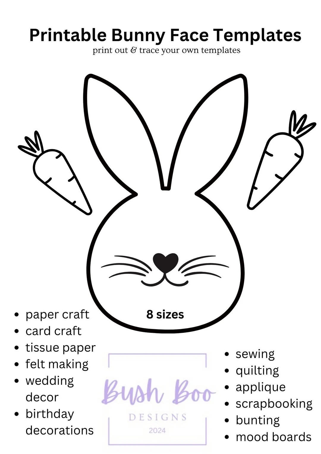 Easter Bunny Face Templates Print Out 4 Page Bunny Face Template Papercraft Project INSTANT PDF Download Easter Project Kids Craft Activity Etsy Australia