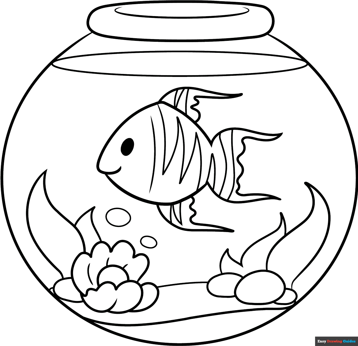 Easy Fish Bowl Coloring Page Easy Drawing Guides