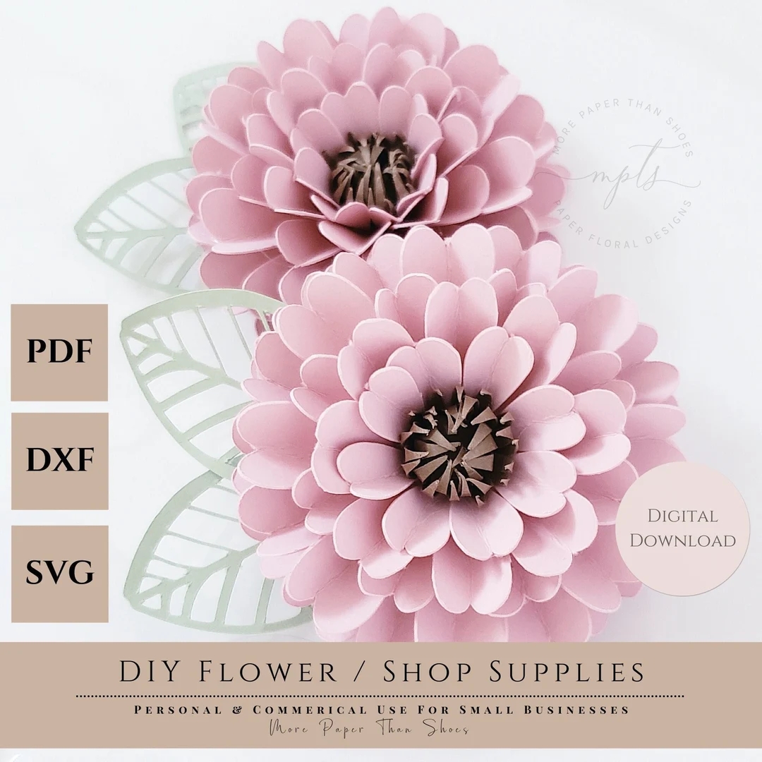 Easy Paper Flower Tutorial Paper Flower Templates DIY Flowers 3D Flowers SVG PDF Small Flowers Party Decor Zinnia Flower Etsy