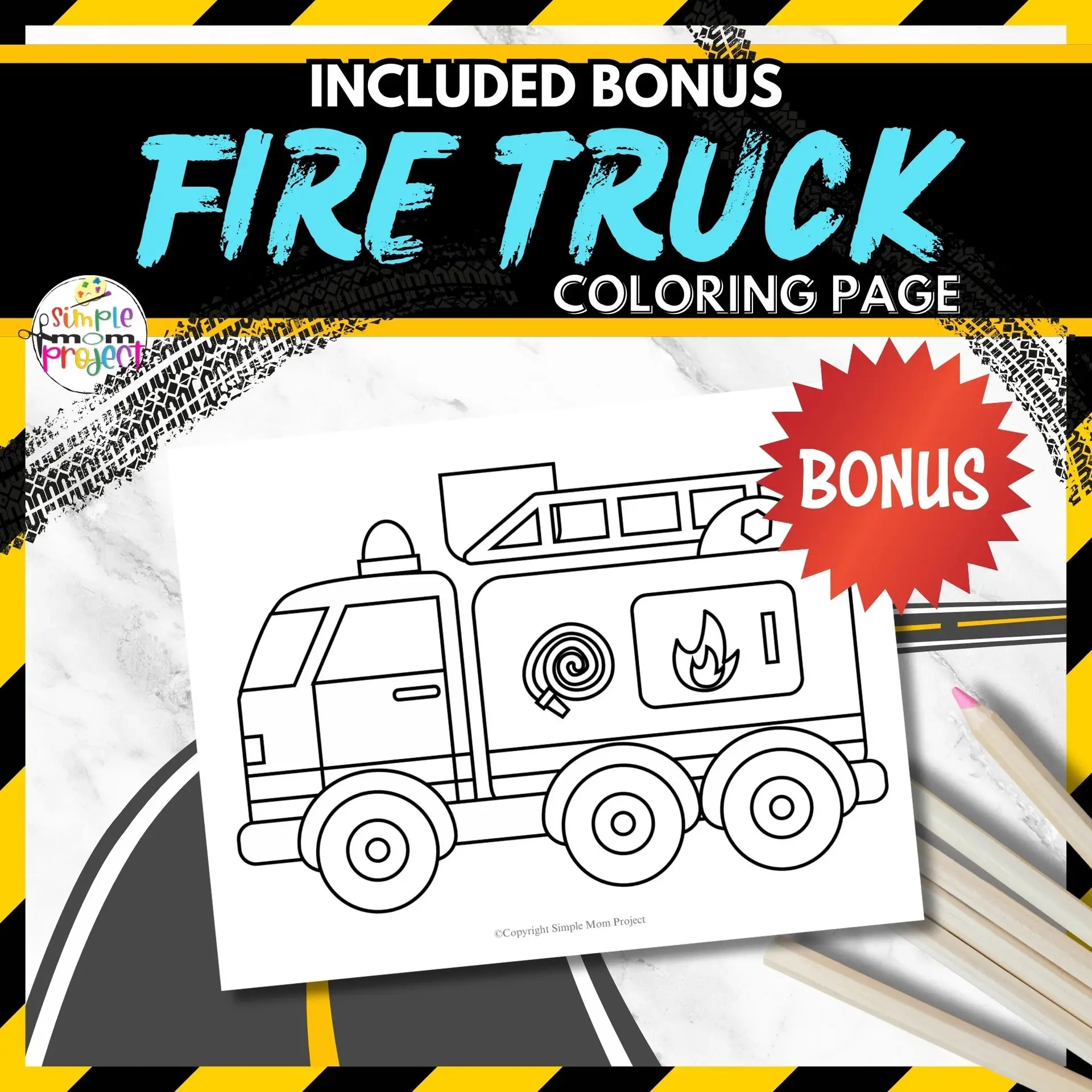 Easy Printable Fire Truck Craft Instant Download Fire Truck Coloring Page Transportation Crafts Simple Mom Project Store