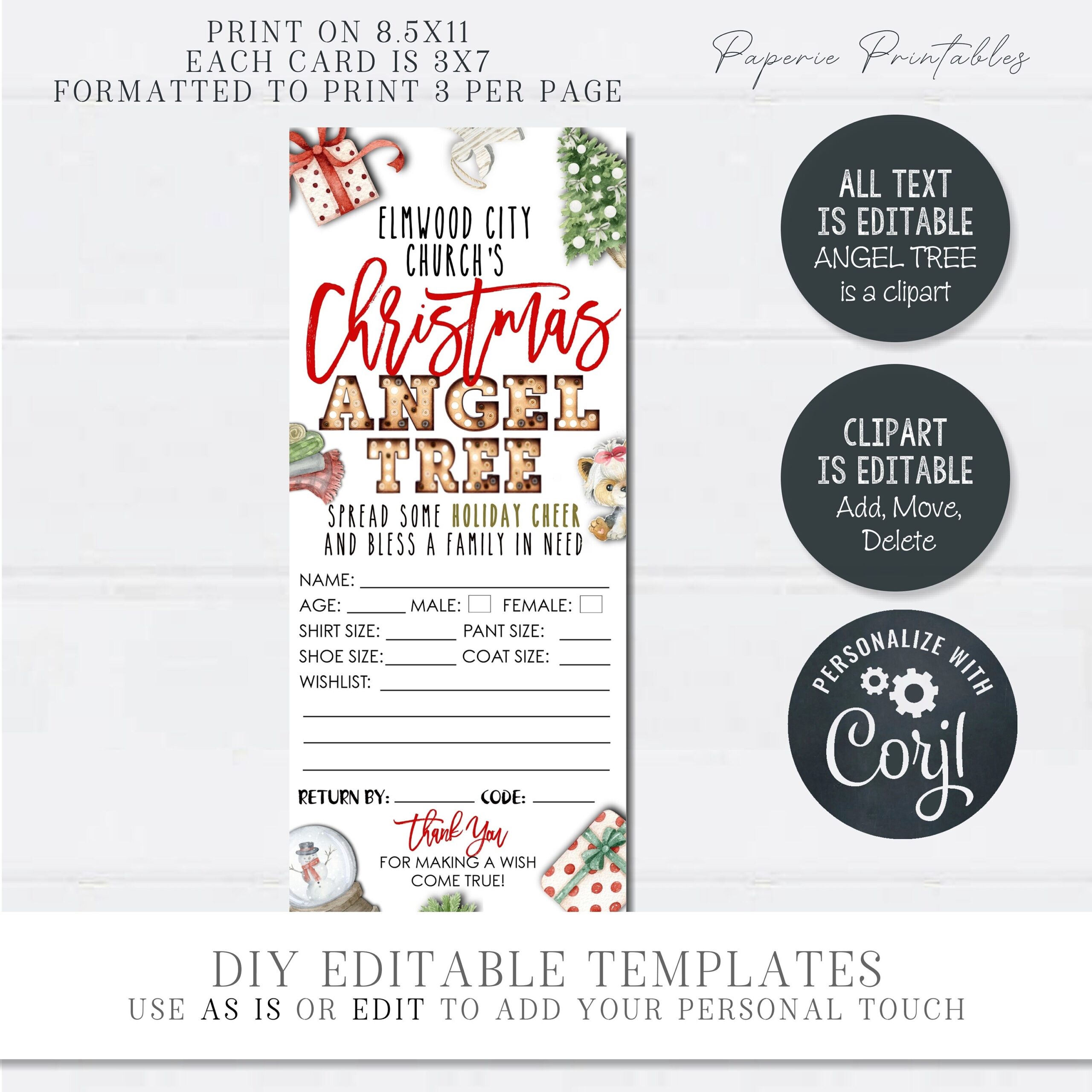 EDITABLE Angel Tree Gift Tags Christmas Angel Tree Fundraiser Form Angel Tree Gift Tag Form Angel Tree Tags DIY With Corjl CF54 Etsy