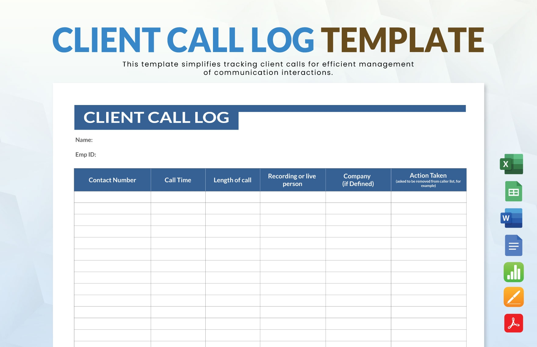 Editable Call Log Sheet Templates In Excel To Download
