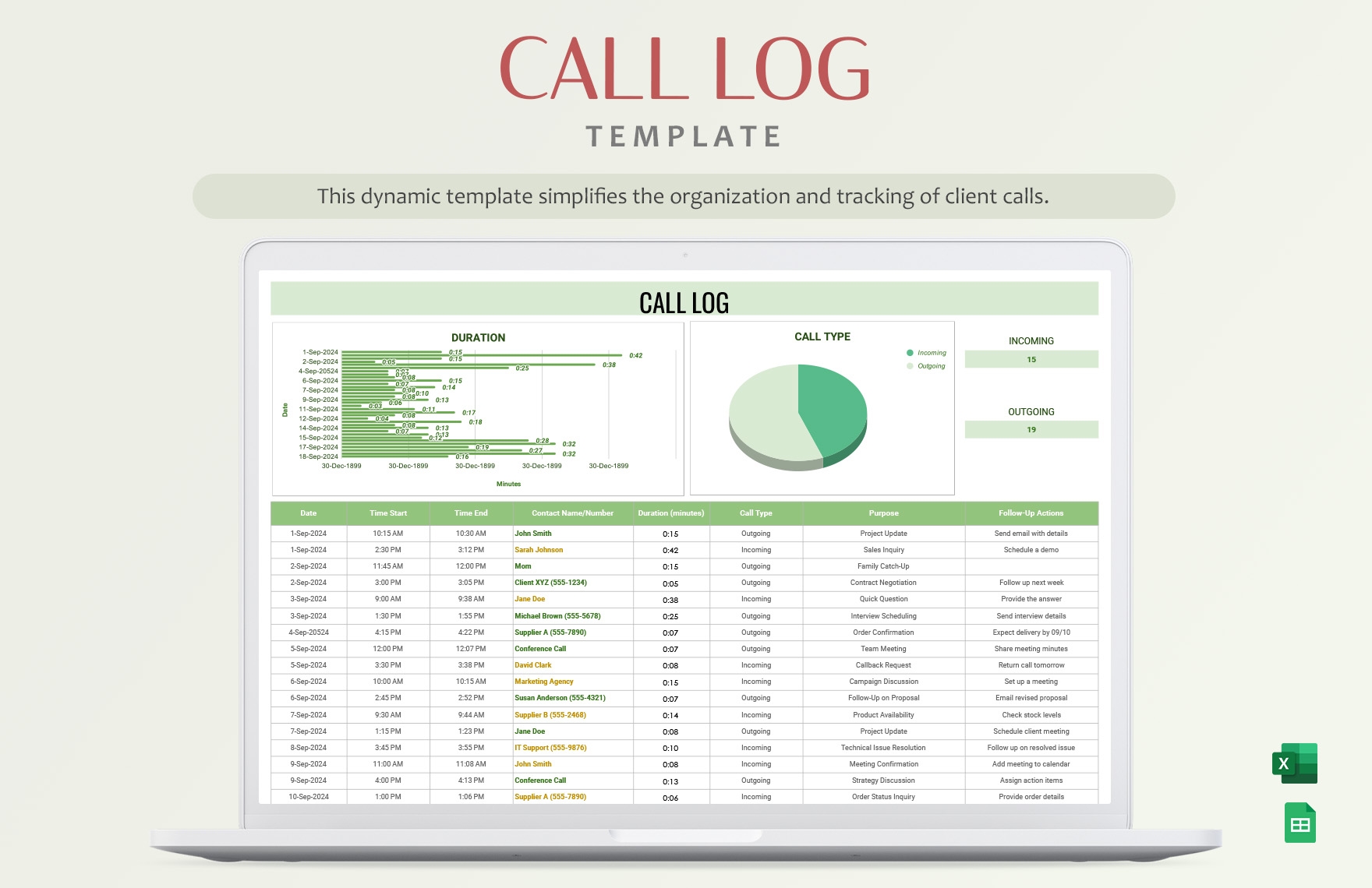 Editable Call Log Sheet Templates In Excel To Download