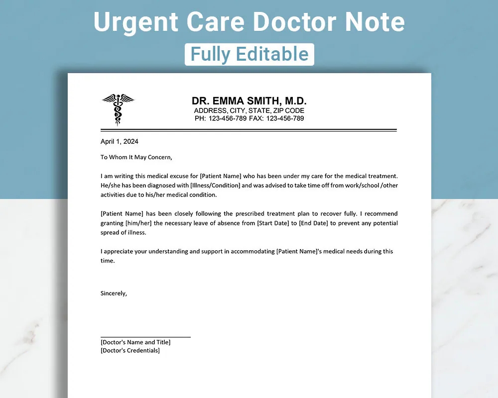 Editable Urgent Care Doctor Note For Work School Doctor Excuse Note Template Doctor s Excuse Letter Dr Note Canva MS Word Google Docs Etsy