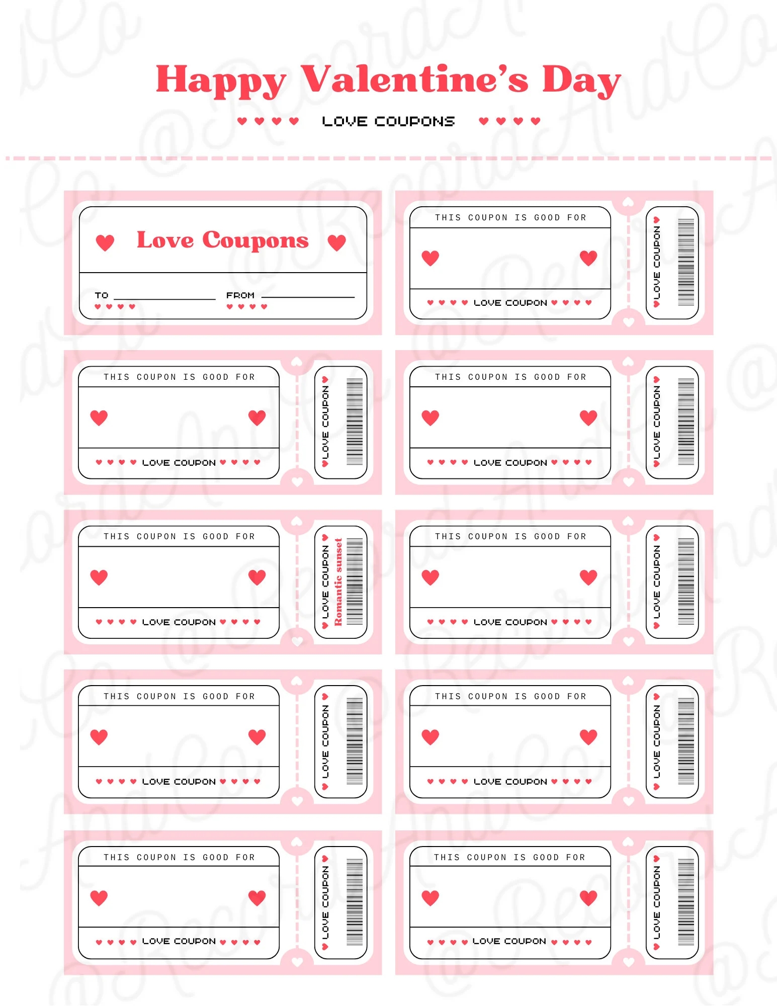 Editable Valentines Love Coupons Love Vouchers For Her Or Him Fun Gift Ideas Valentines Customizable Coupon Digital Printable Download Etsy