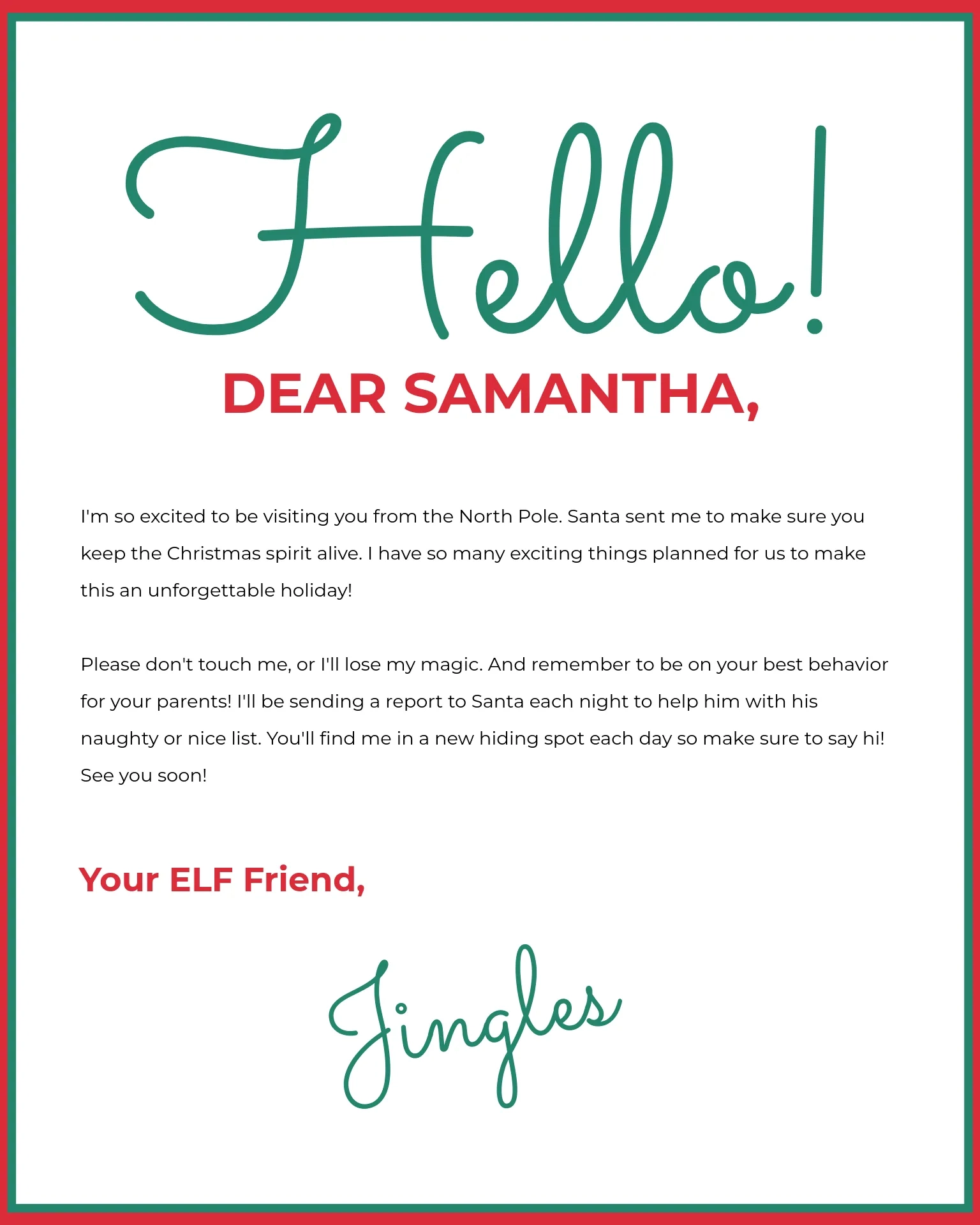 Elf On The Shelf Letter Template Kapwing