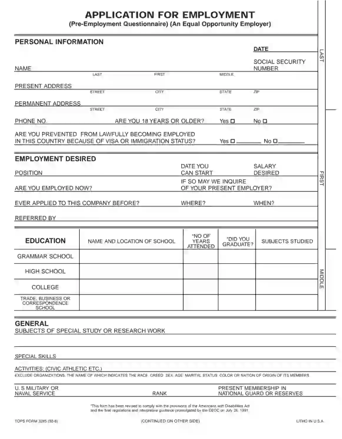 Employment Application Form Fill Out Printable PDF Forms Online