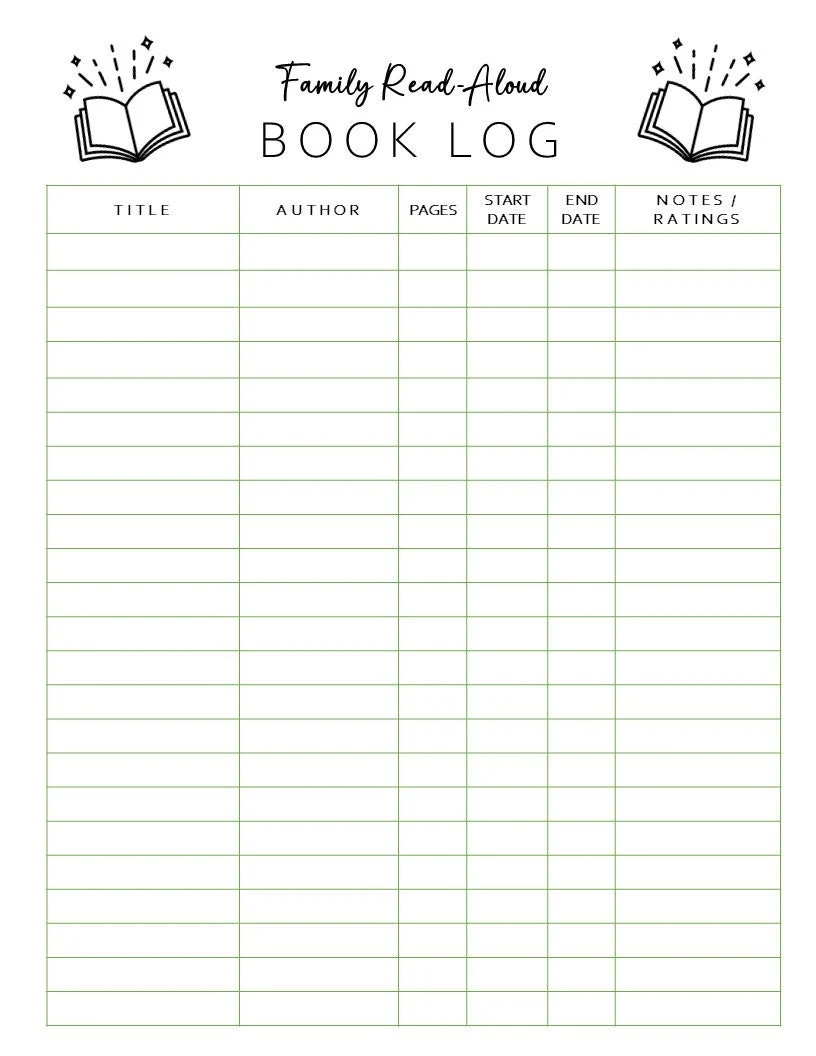 Family Reading Log Template Family Reading Log Printable Reading Log For Families Reading Log For Kids Book Log Book Tracker Etsy
