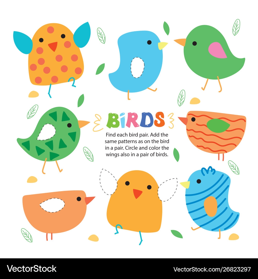 Find Bird Pair Picture Kid Game Printable Template