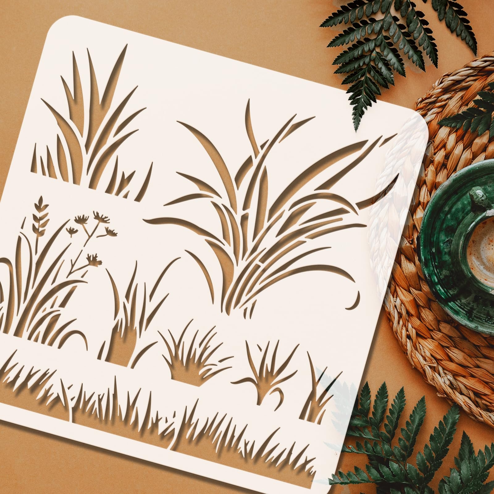 FINGERINSPIRE Grass Stencil For Painting 30 X 30 Cm Reusable Reed Grass Drawing Template Plastic Cattail Painting Stencil Leaves Plants Pattern Stencil For Painting On Wall Wooden Furniture Amazon de Home Kitchen