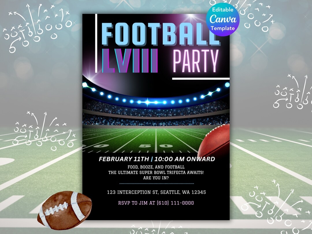 Football Invitation Football Party Invite Editable Invitation Game Day Flyer Football Player SVG Template 5x7 Etsy