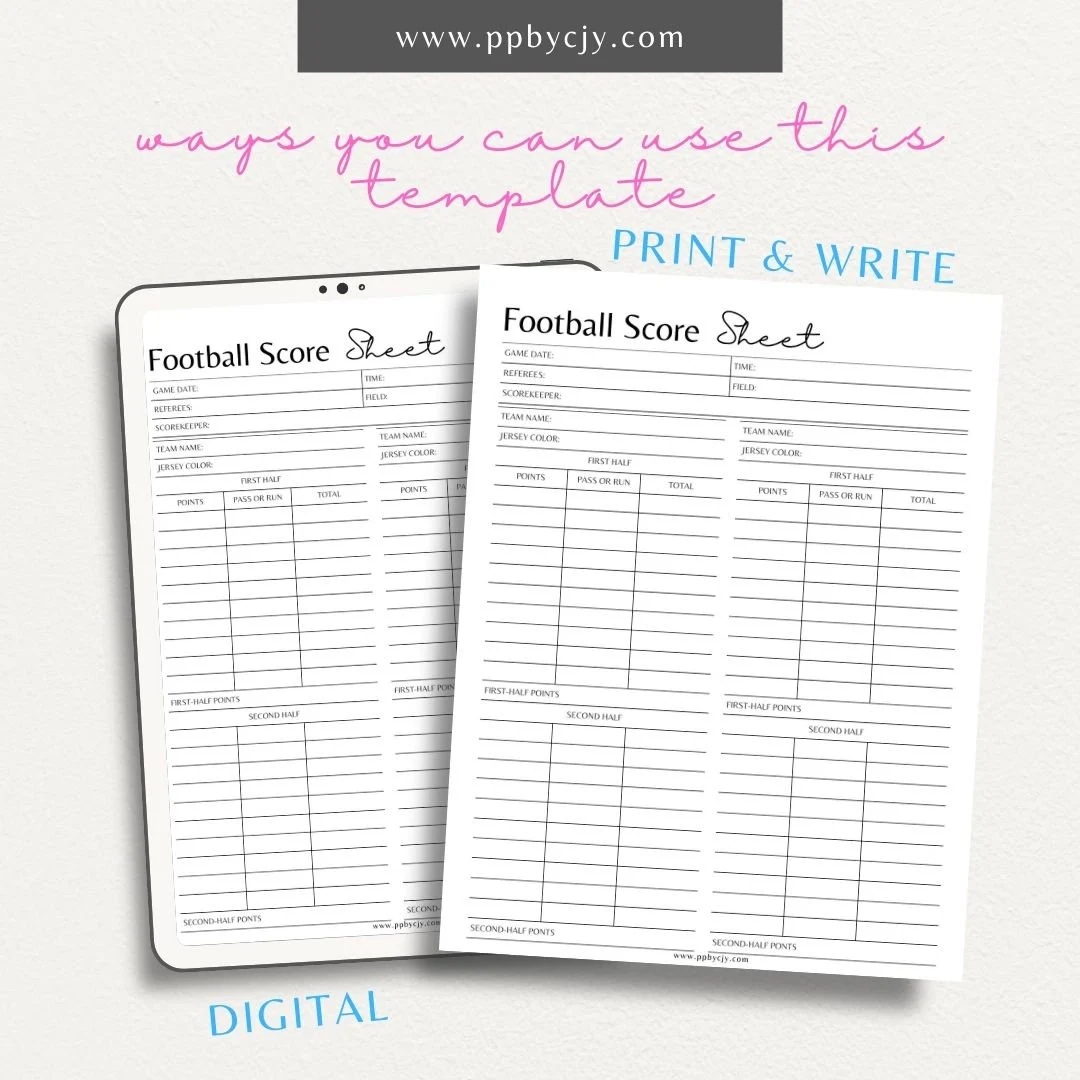 Football Score Card Printable Template Digital Download Game Score Tracker Football Match Record Sports Score Sheet Etsy