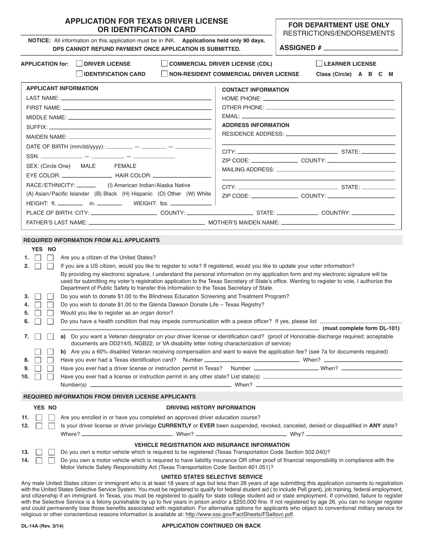 Form DL 14A Fill Out Printable PDF Forms Online