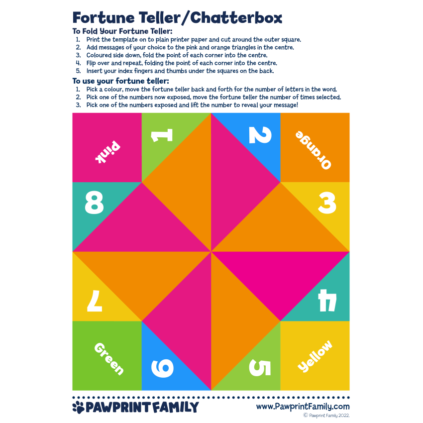 Fortune Teller Template Pawprint Family
