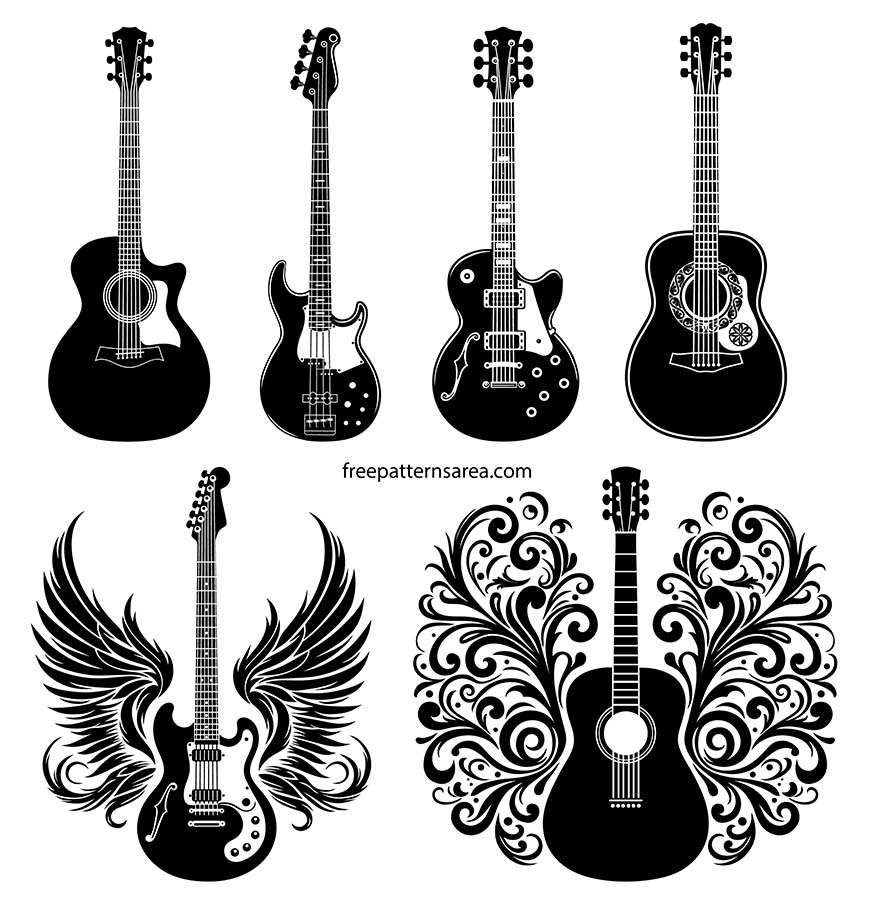 Free Acoustic U0026 Electric Guitar Vector Designs For Music Projects FreePatternsArea