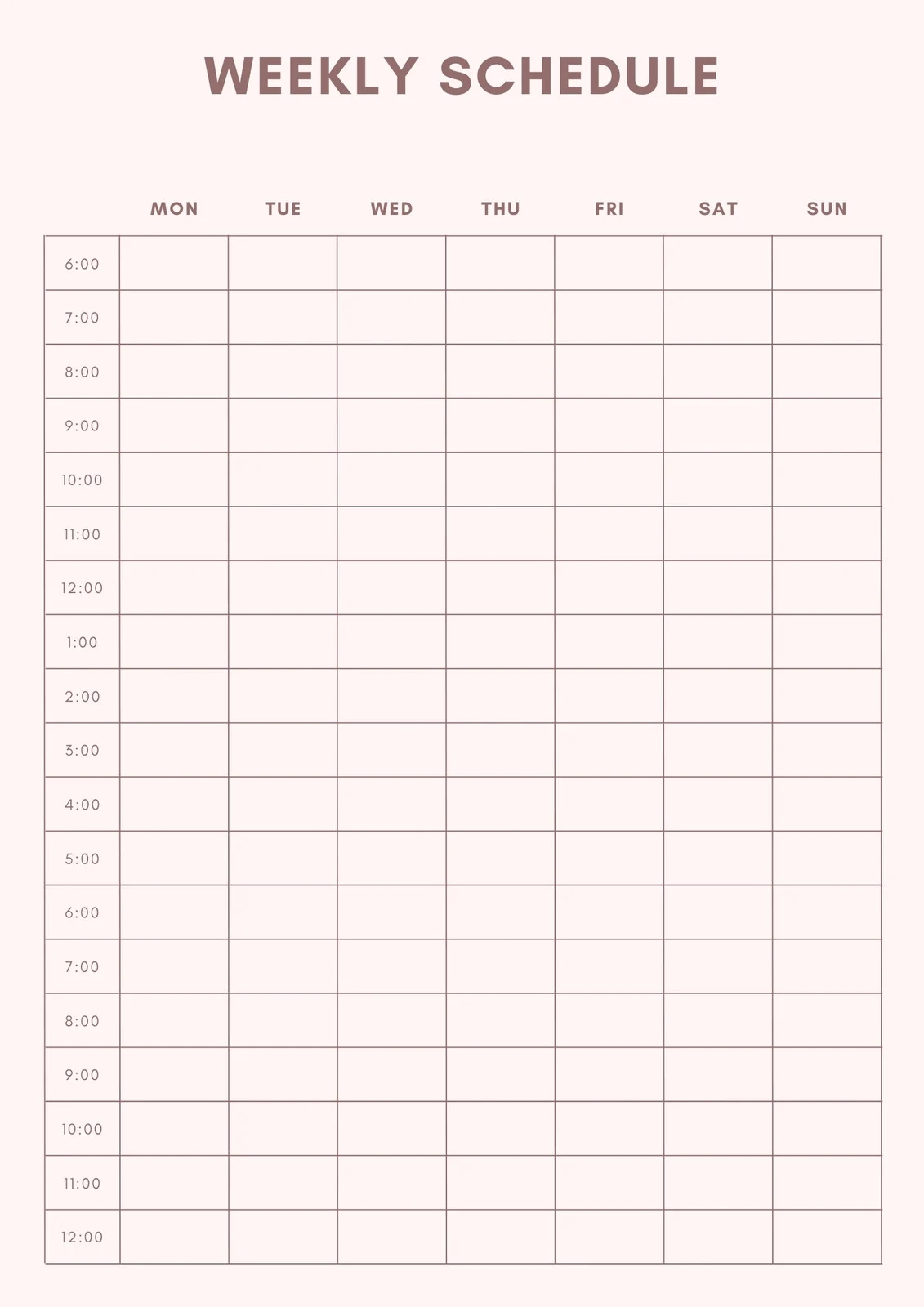 Free Printable 7 Day Weekly Schedule Template