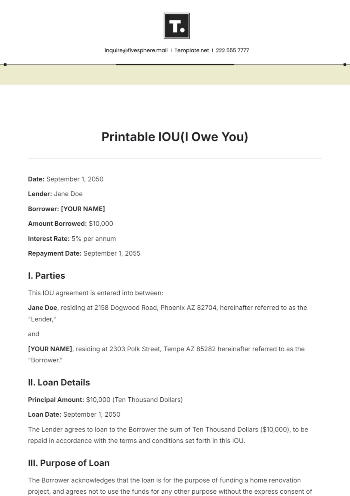 Free Basic IOU Format Template To Edit Online