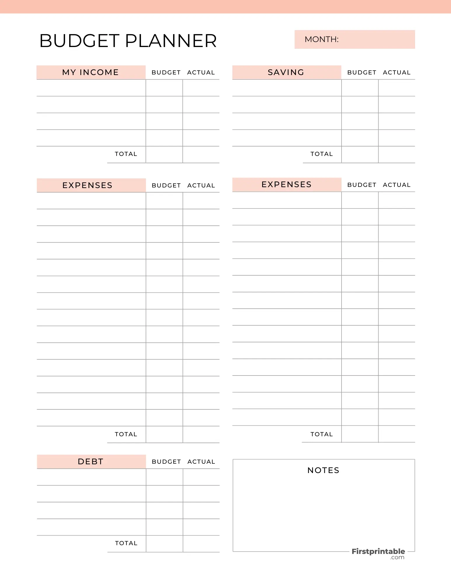 Household Budget Template Free Printable