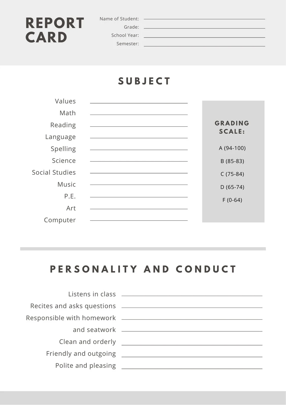 Free Custom Printable Homeschool Report Card Templates Canva