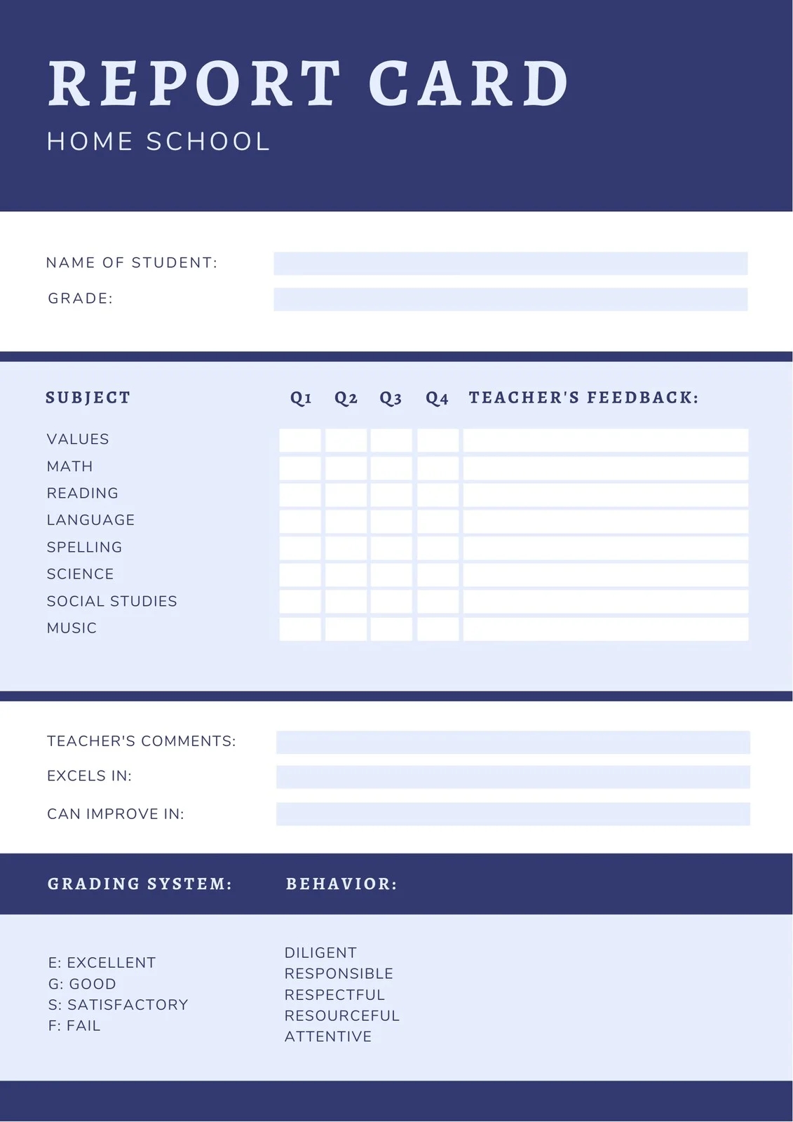 Free Custom Printable Homeschool Report Card Templates Canva