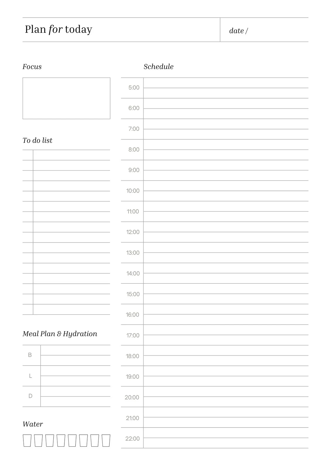 Daily Calendar Template Printable