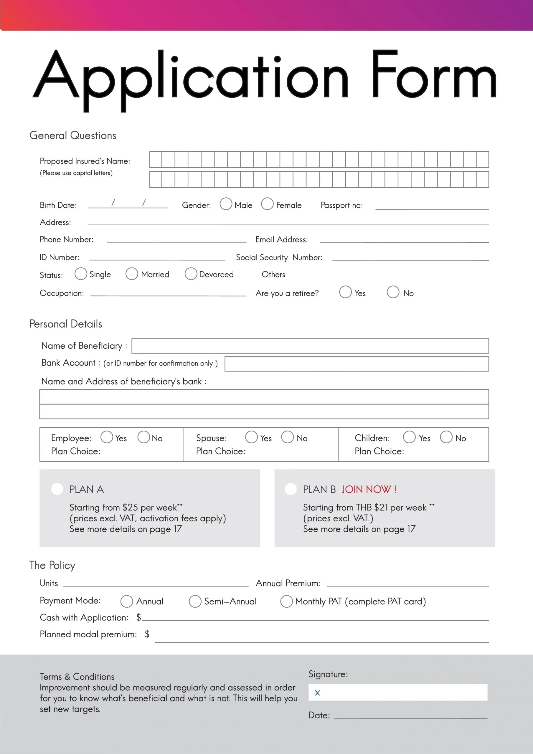 Printable Job Application Template Free