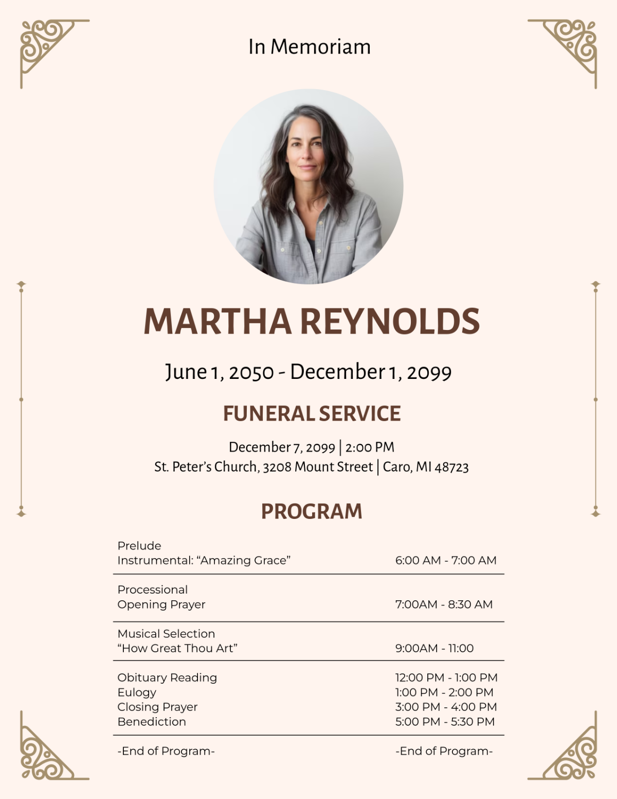 Free Funeral Program Templates Editable And Printable