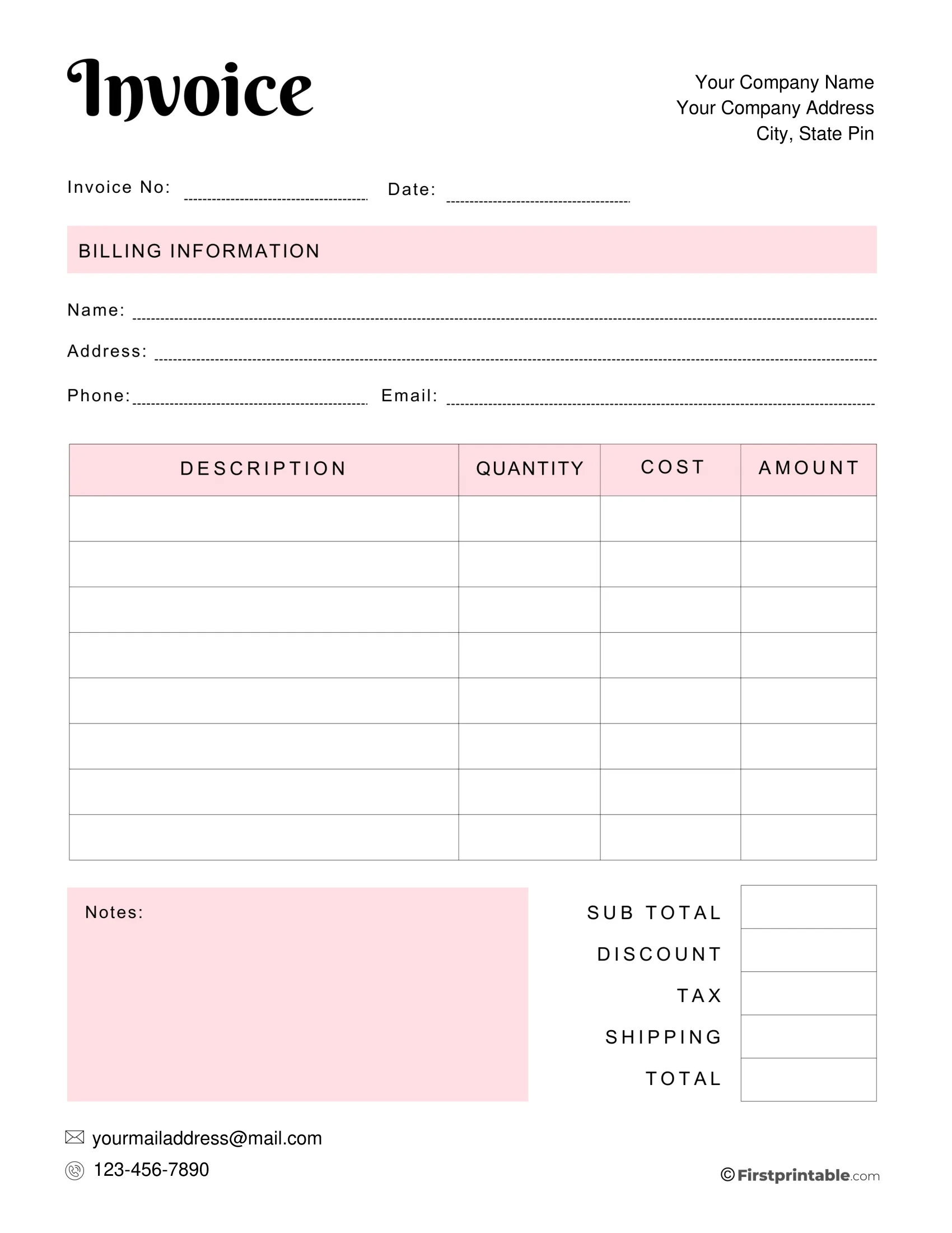 Free Invoice Template Blank Printable Download