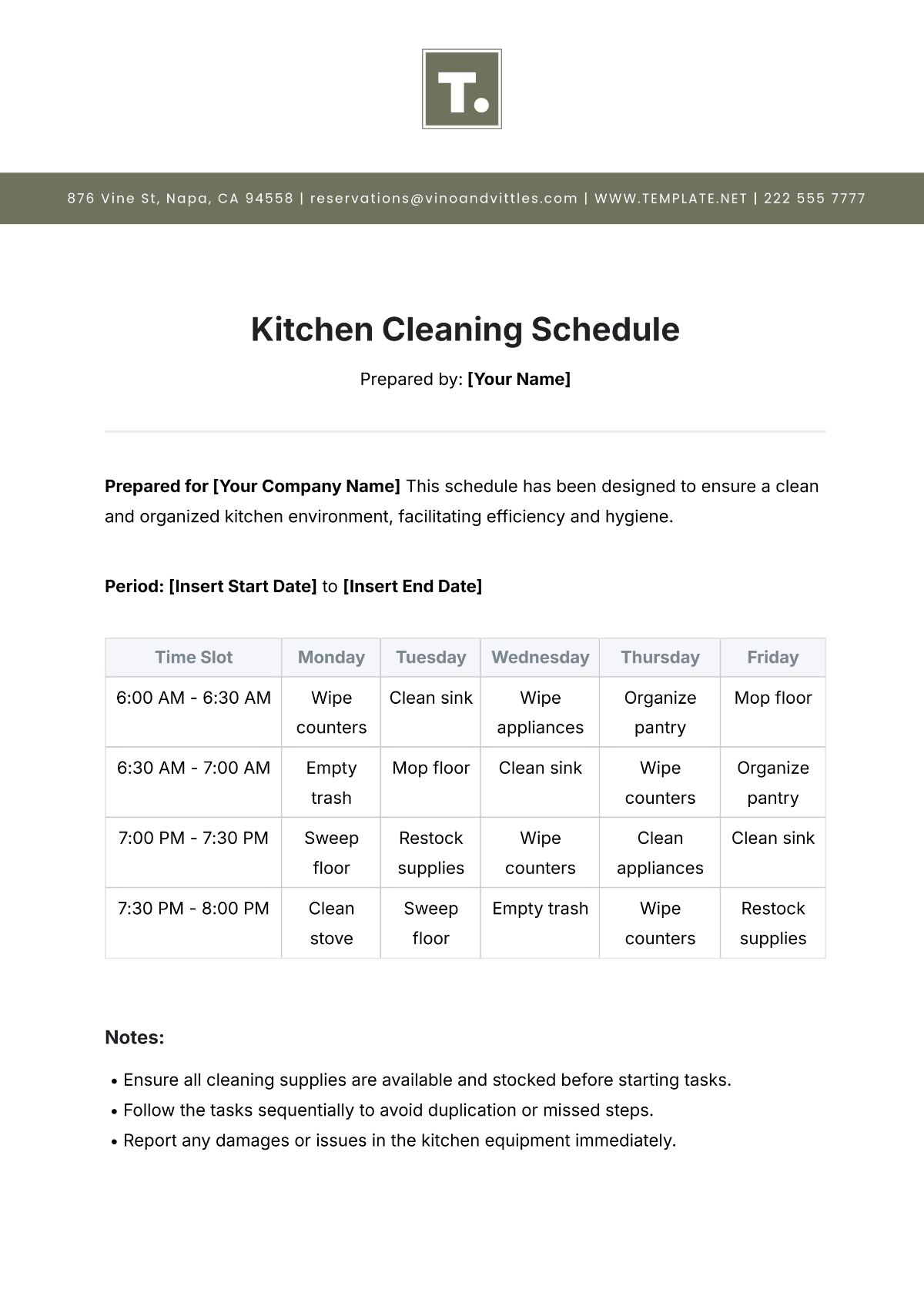 Free Kitchen Cleaning Schedule Templates Editable And Printable