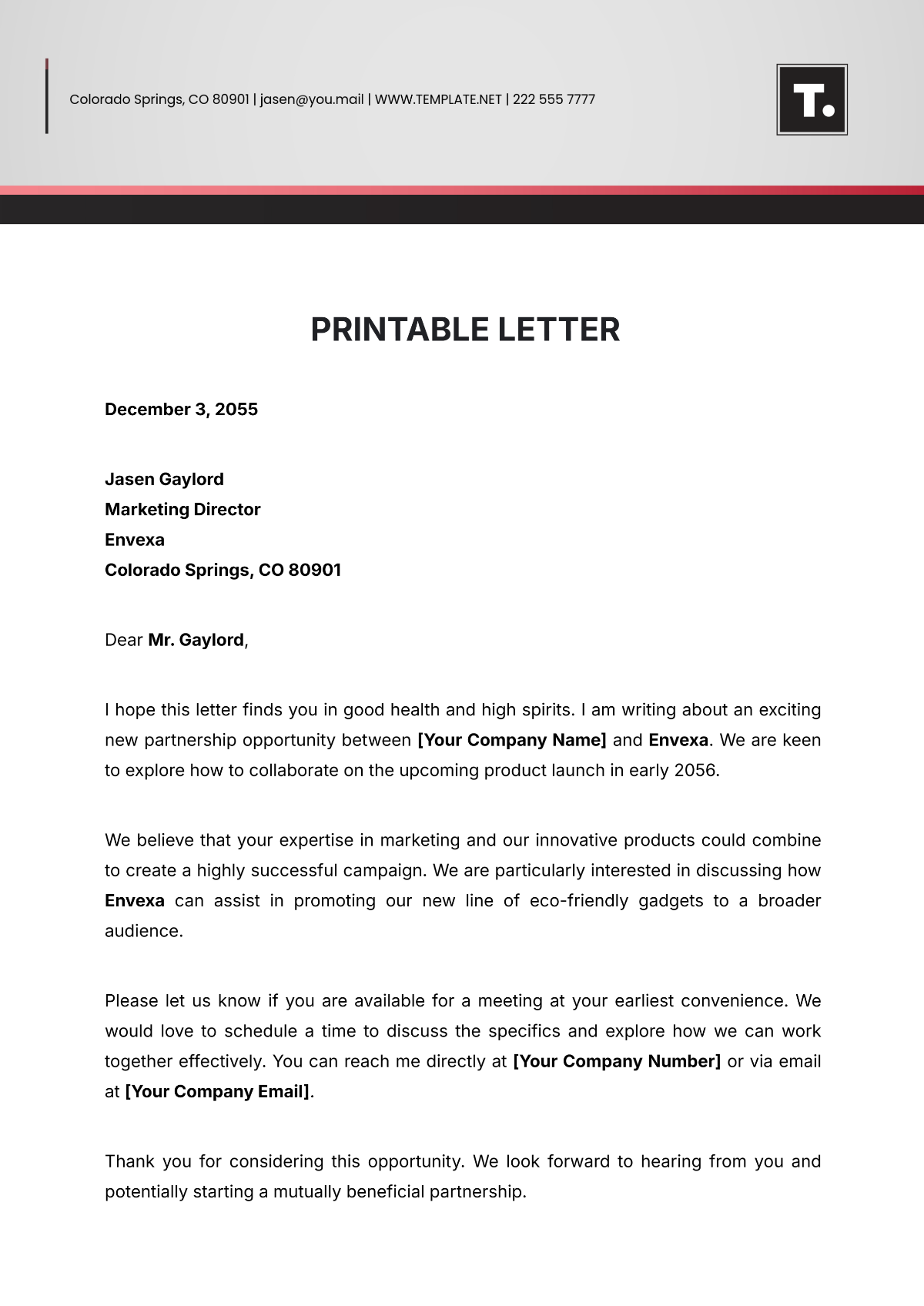 Free Letter Templates Editable And Printable