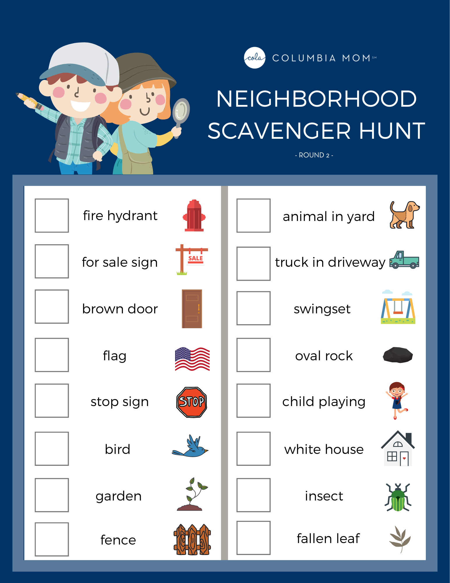FREE Neighborhood Scavenger Hunt Printables 