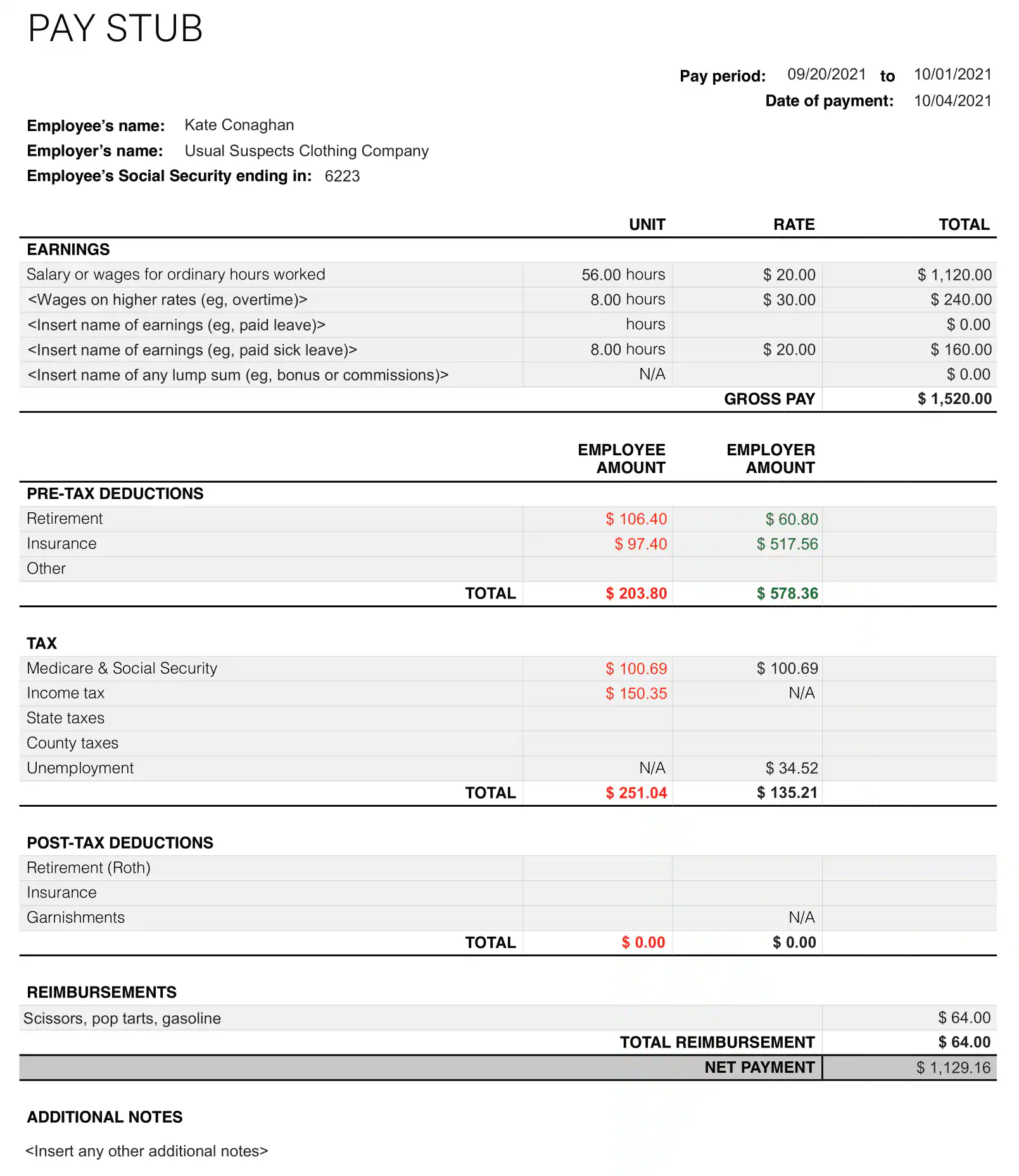 Free Pay Stub Template Xero US