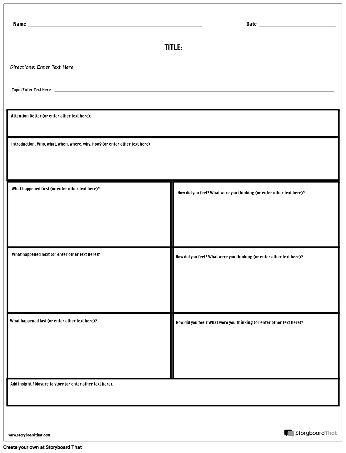 Free Personal Narrative Templates Graphic Organizer