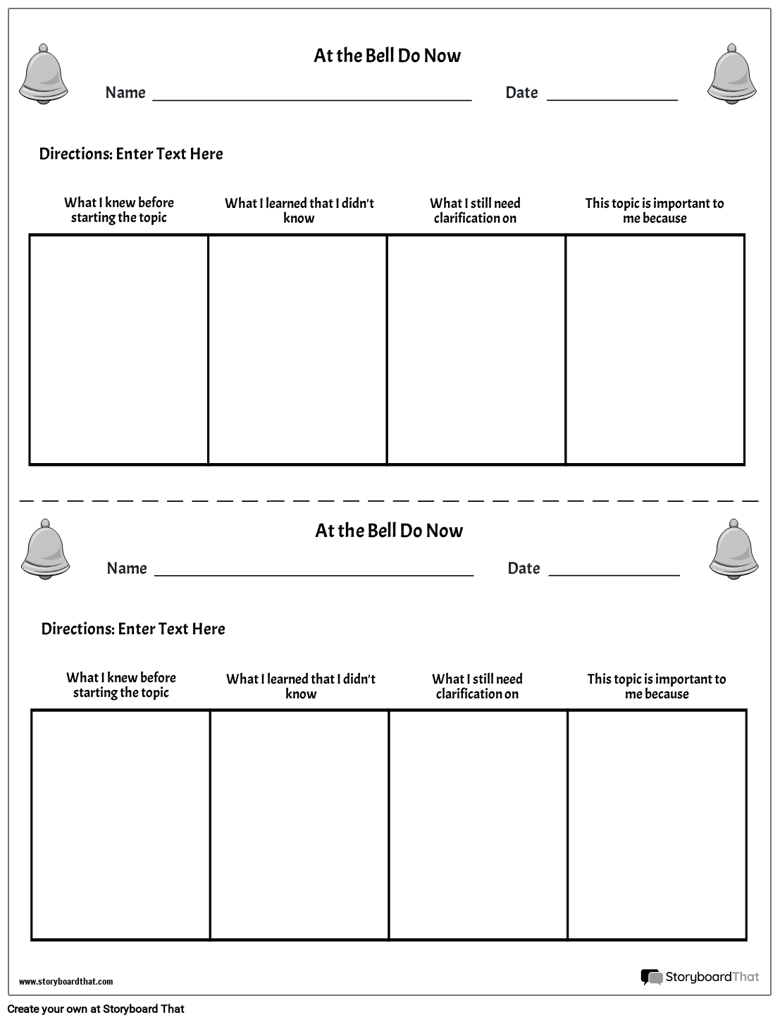 Free Printable Bell Ringers Templates StoryboardThat