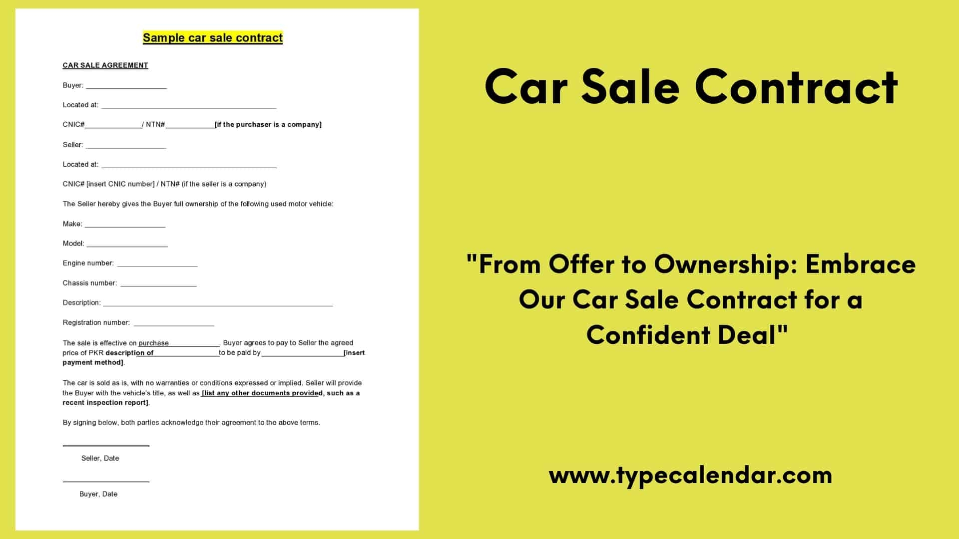 Printable Private Car Sale Contract Template