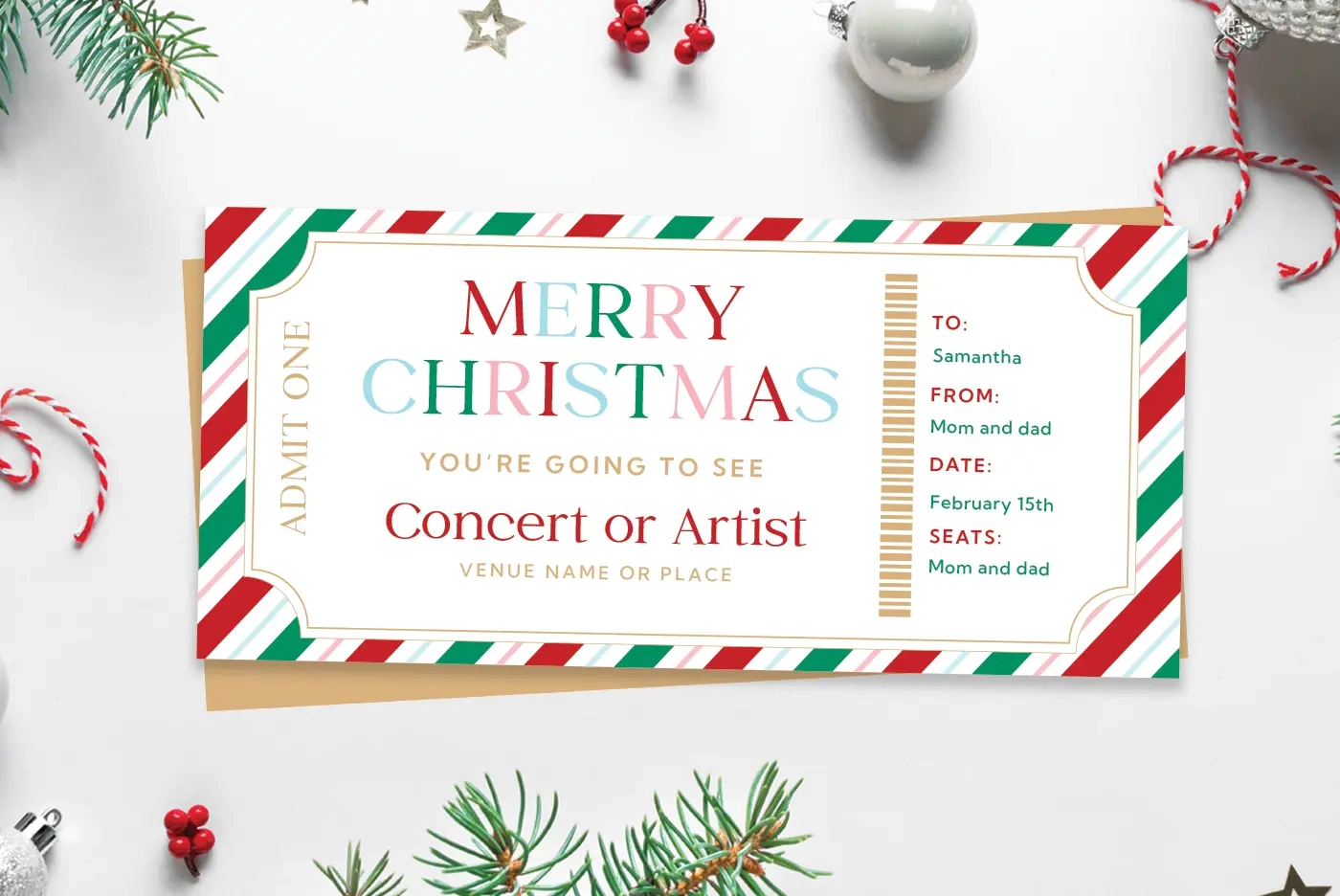 Free Printable Christmas Concert Ticket Gift Favorite Printables
