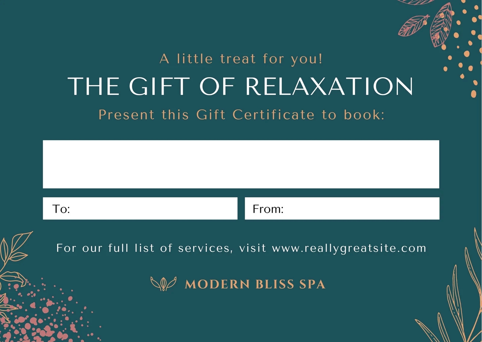 Free Printable Customizable Spa Gift Certificate Templates Canva
