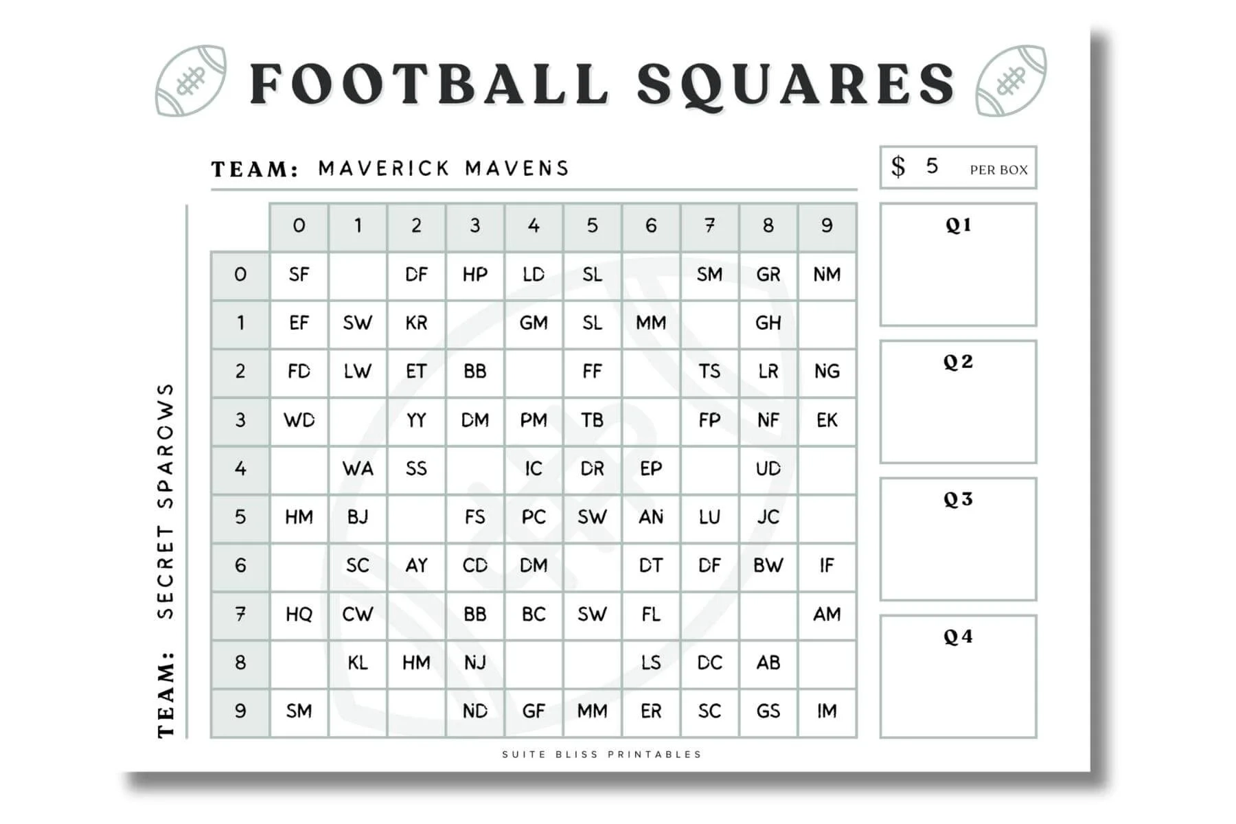 Football Squares Template Printable