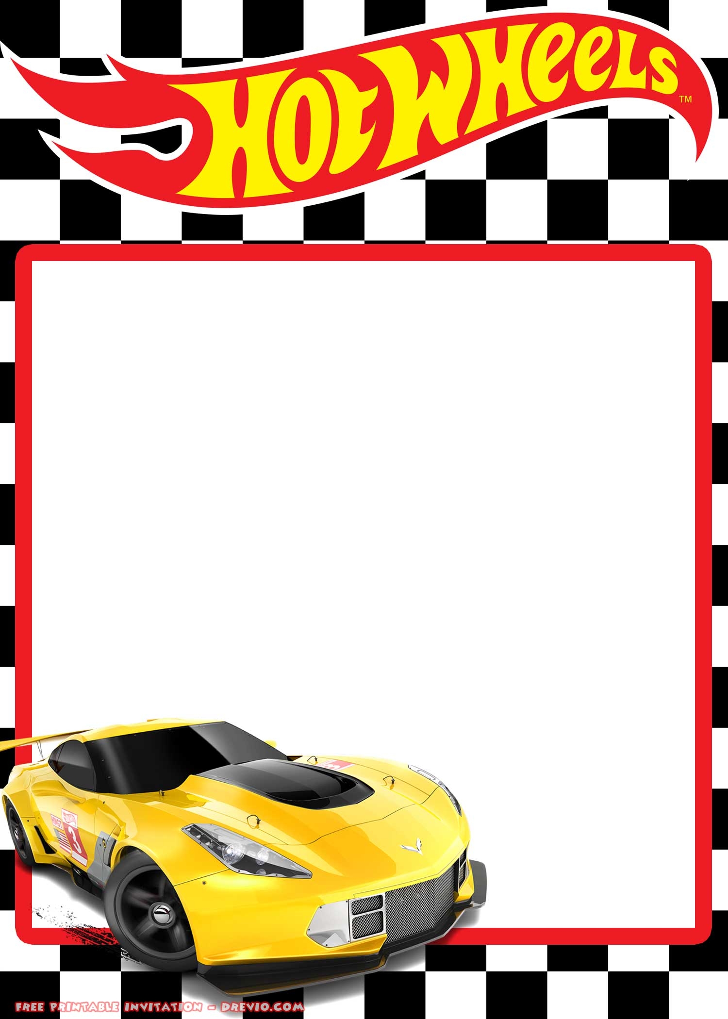 FREE Printable Hot Wheels Invitation Template Ferrari Corvette Worksheets Library