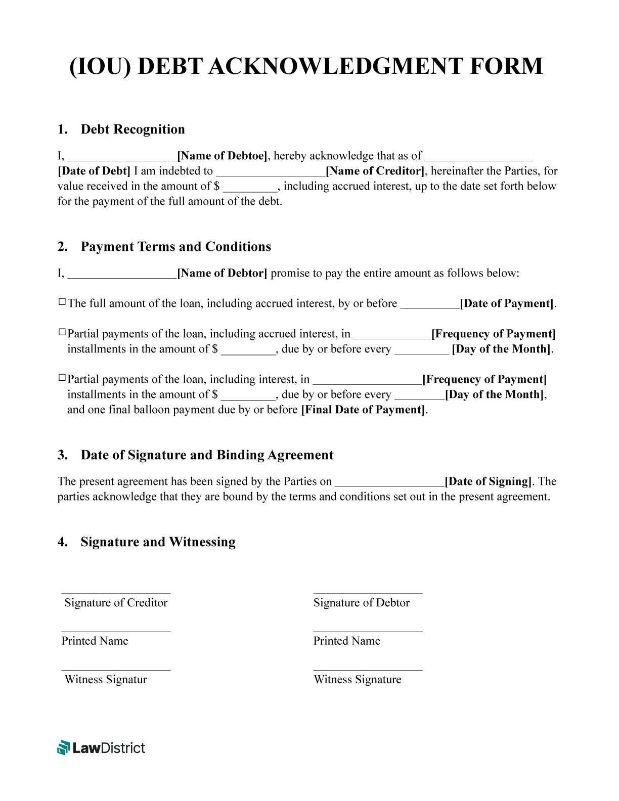 Free Printable I Owe You IOU Template PDF Word LawDistrict
