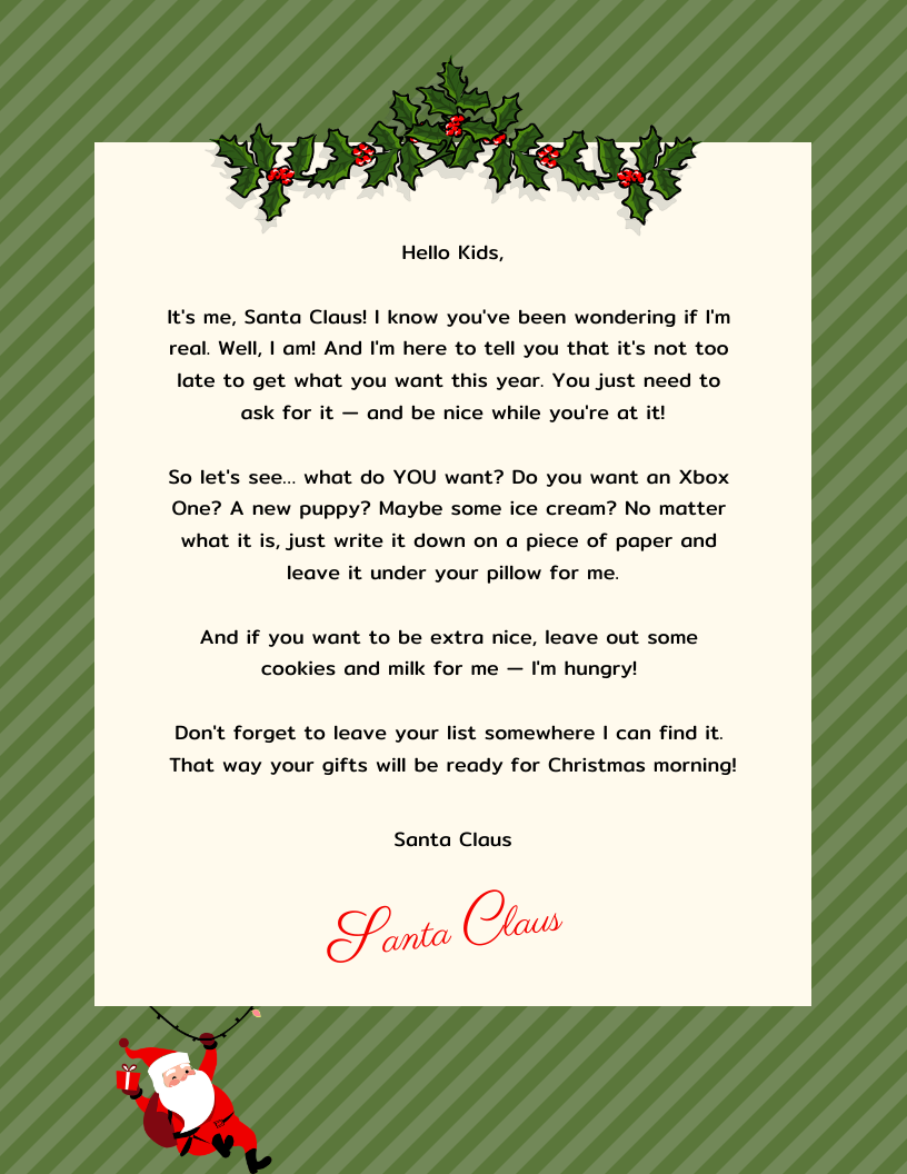 Free Printable Letter From Santa Venngage
