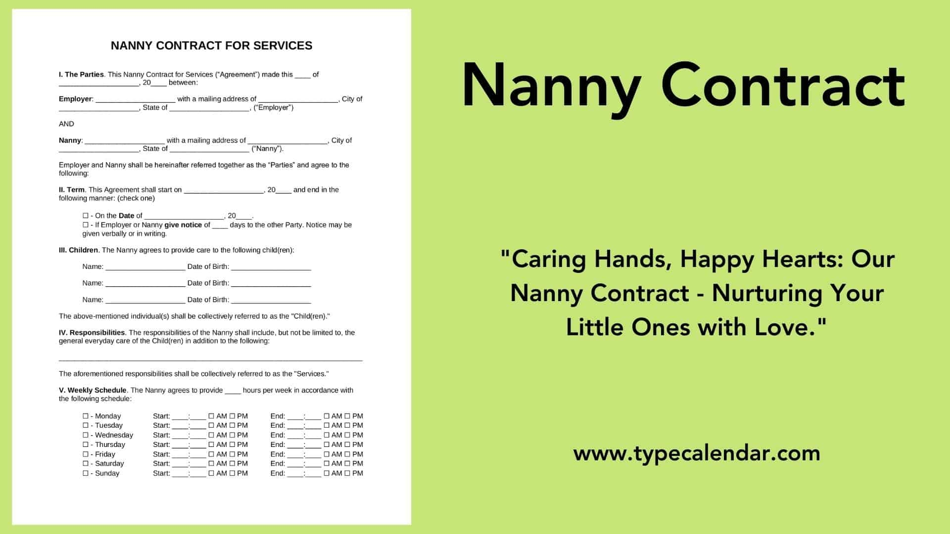 Free Printable Nanny Contract Agreement Templates PDF Word Sample