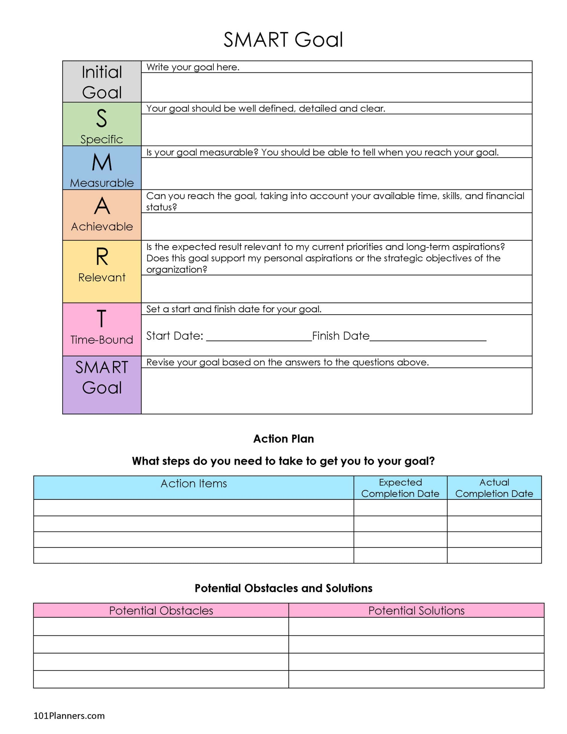 Smart Goals Template Printable